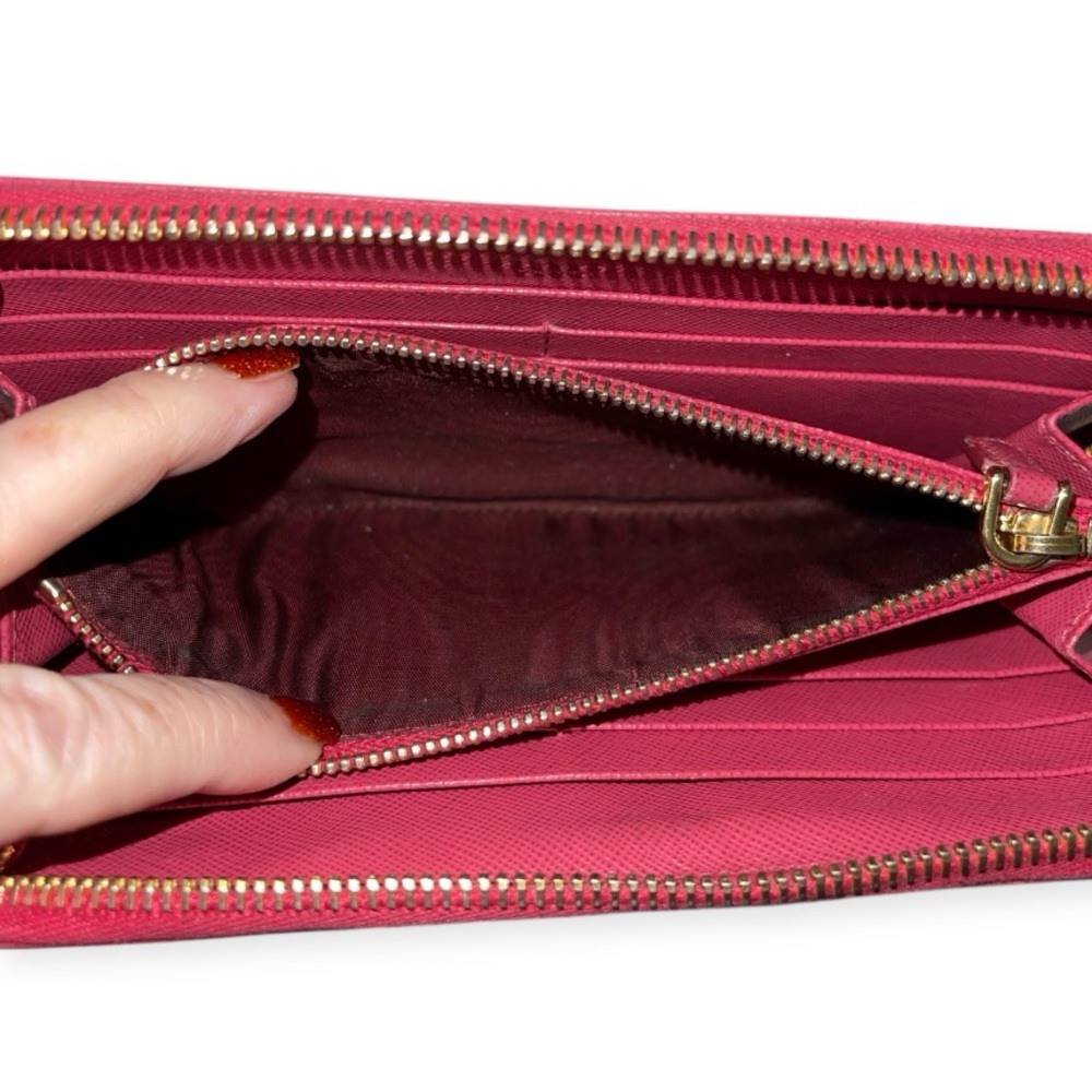 PRADA Zip Wallet Crimson Saffiano Leather Continental Wallet GUC - Picture 6 of 11